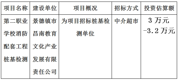 第二職業學校消防配套工程樁基檢測項目計劃公告